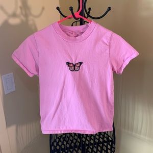 Brandy Melville butterfly patch tee - pink